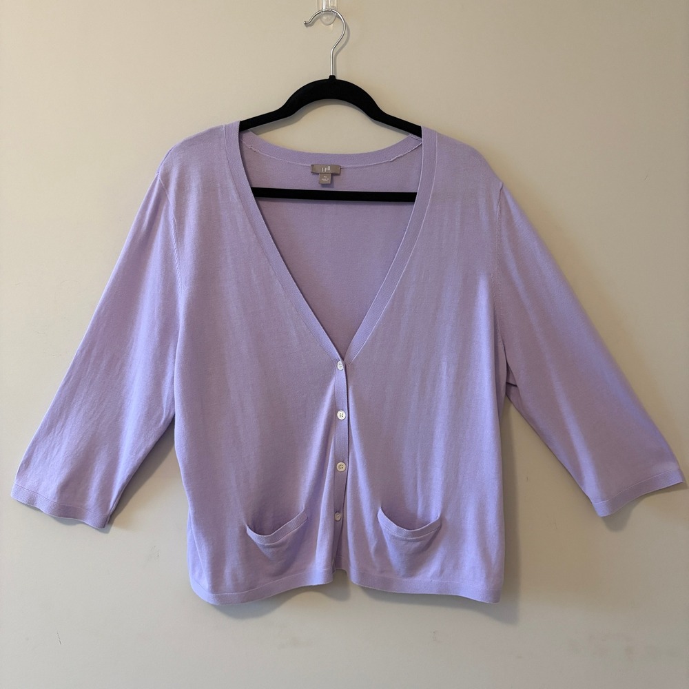 J. Jill V-Neck Cardigan Sweater Lavender Purple XL 3/4 Sleeve Pockets